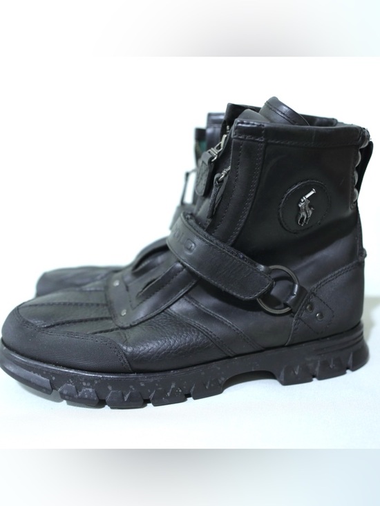 Polo Ralph Lauren Conquest Hi III Boots Sz 9.5 D Black Leather Moto Biker main image 6